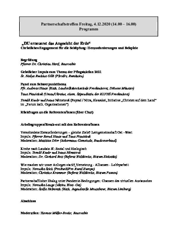 2020 Partnerschaftstreffen Programm