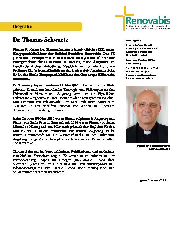 Biografie Pfarrer Dr. Thomas Schwartz