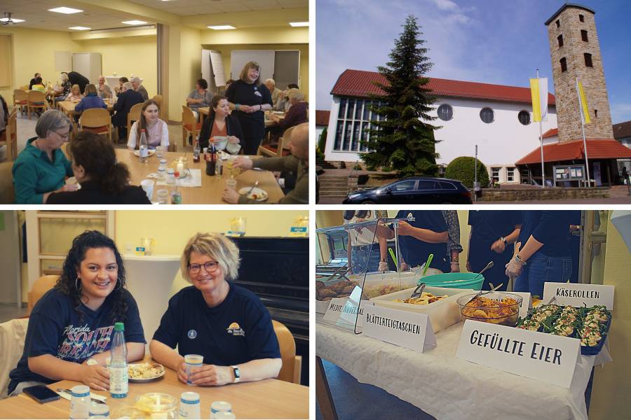 Collage Kirche St. Marien in Bebra, Mittagessen und Begegnung nach dem Gottesdienst