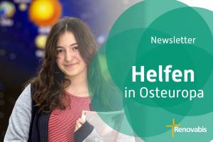 Jugendliche Schülerin aus dem Kosovo, darüber der Schriftzug Newsletter - Helfen in Osteuropa